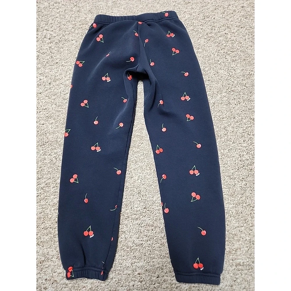 Starfit‎ Navy Blue Cherry Print Matching Set XS Cotton Blend Hoodie Joggers